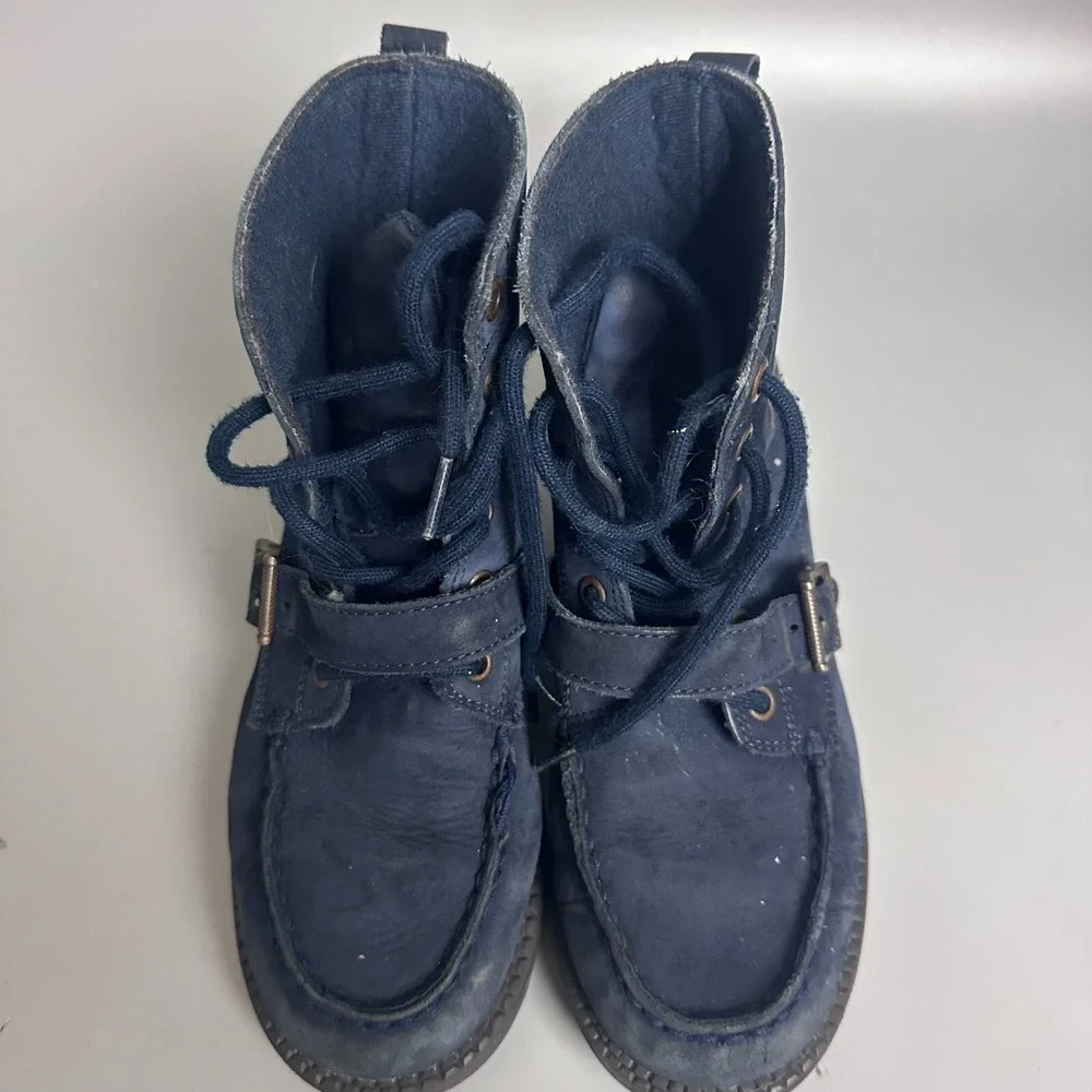 Polo Ralph Lauren Ranger Hi II Navy Blue Leather Polo Bear Boots Boys Size 2
